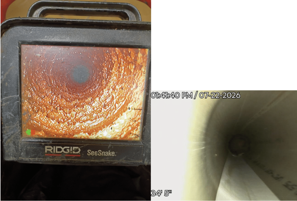 Kitchen drain line after hydro jet cleaning